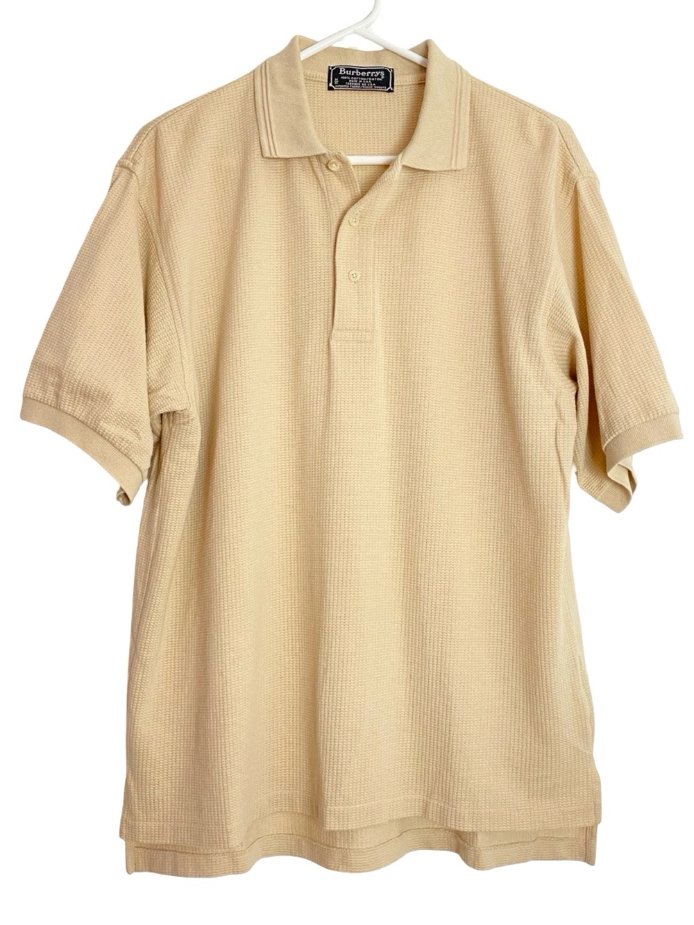 Burberry Vintage Polo Shirt Mens Size Medium Beige Cream Thermal Short Sleeve